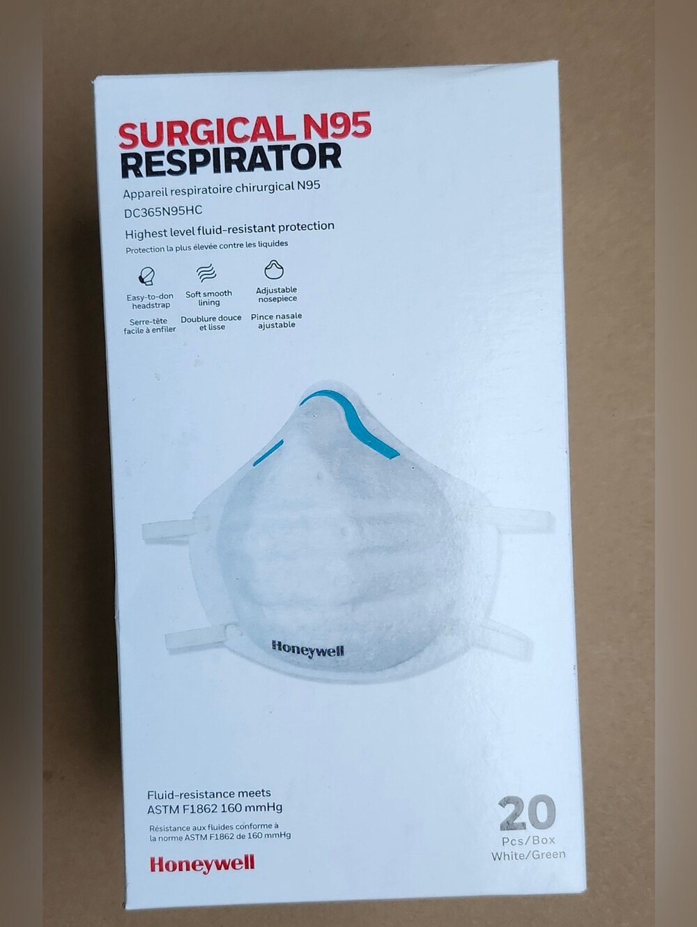 Honeywell White and Green Surgical N95 Respirator - 20 Pack